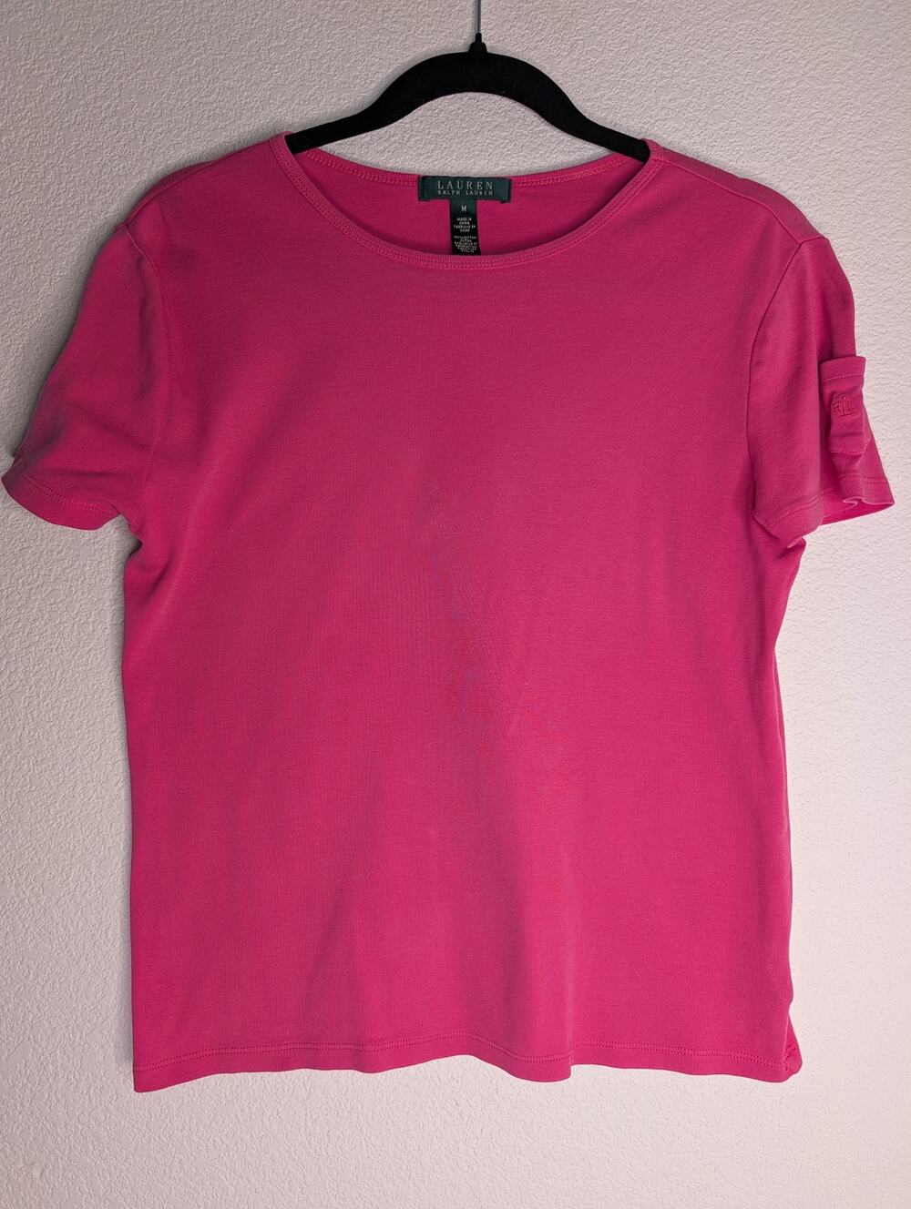 Ralph Lauren Women's Pink Crewneck Basic Cotton Tee M Preppy Casual Travel *READ